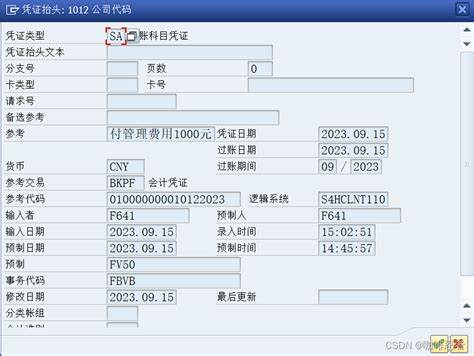 【sap Fi】1gl总账会计4凭证的预制，过账，查看和修改sap 预制凭证 Csdn博客