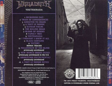 Megadeth Youthanasia Bonus Tracks Remaster New Cd 724359862323 Ebay