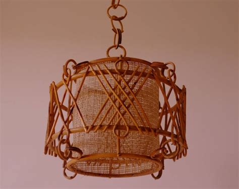 Vintage Swag Rattan Lamp Vintage Rattan Lampshade Lamp Fifties Etsy