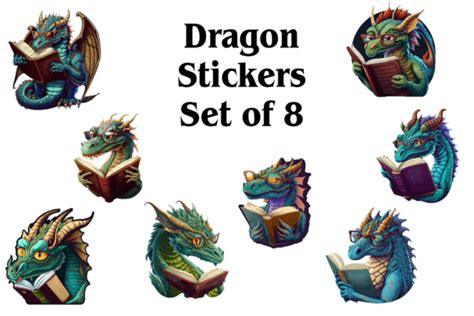 Sticker Designs Of Dragons Reading Graphic By Alavays · Creative Fabrica