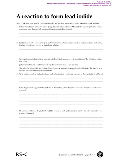 Challenging Precipitation Reactions Worksheetdoc Reactions In