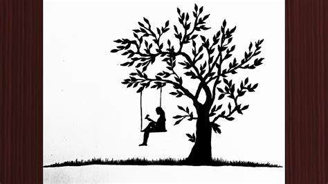 Alone Girl Swinging In A Tree Pencil Sketch For Beginners Drawing Tutorial Step By Step