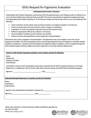 Fillable Online Ergonomic Assessment Request Form Grand Valley State