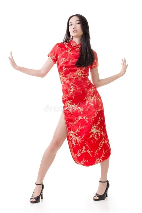 Cheongsam Traditionnel De Robe Chinoise Sexy De Femme Image Stock