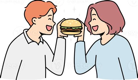 Feliz Casal Comendo Hamburguer Juntos Png