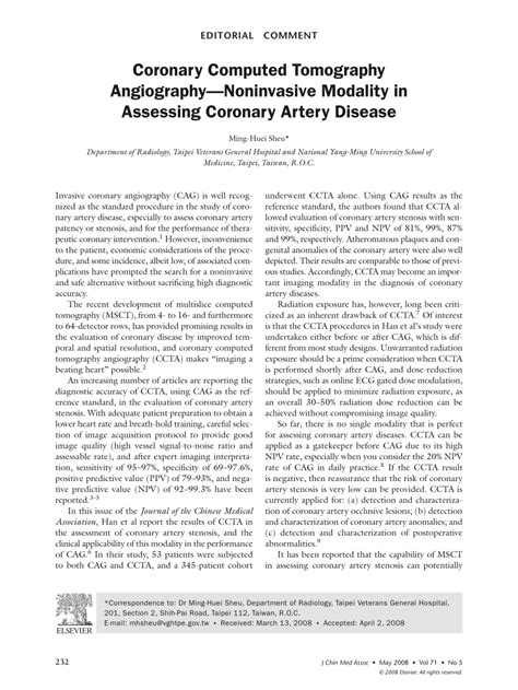 Pdf Coronary Computed Tomography Angiography—noninvasive Modality In