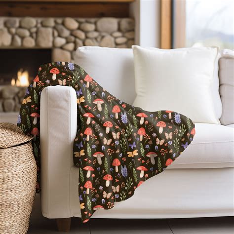 Brown Mushroom Butterfly Cottagecore Velveteen Plush Blanket