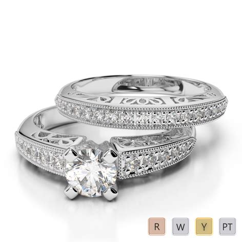 Gold Platinum Round Cut Diamond Bridal Set Ring Agdr 2011