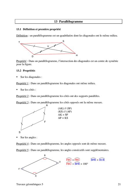 Le parallelogramme resume de cours fr Travaux géométriques 5 21 13