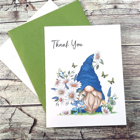 Gnome Thank You Card Handmade Thank You Card Gnomes Gnome Note Card