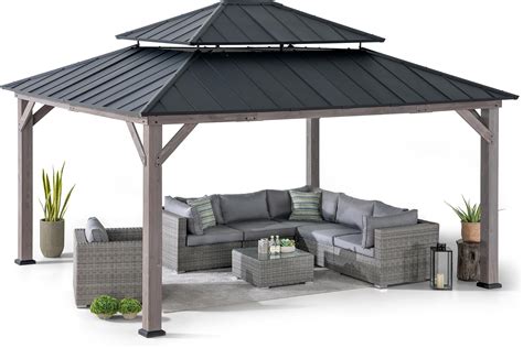 Amazon Sunjoy X Ft Wood Gazebo Outdoor Patio Steel Hardtop