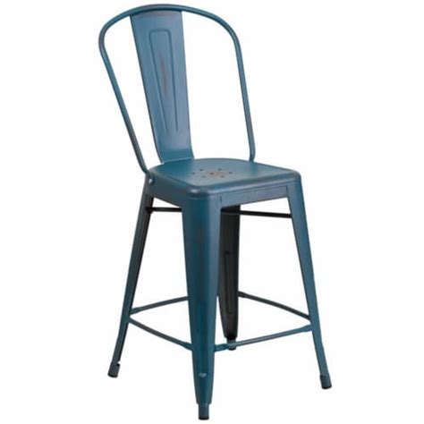 Bowery Hill Metal Counter Stool In Distressed Kelly Blue Pick