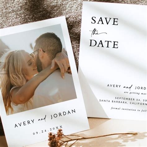 Photo Save The Date Invitation Template Minimalist Save The Etsy