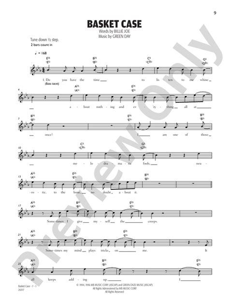 Basket Case Bass Guitar Green Day Digital Sheet Music Download