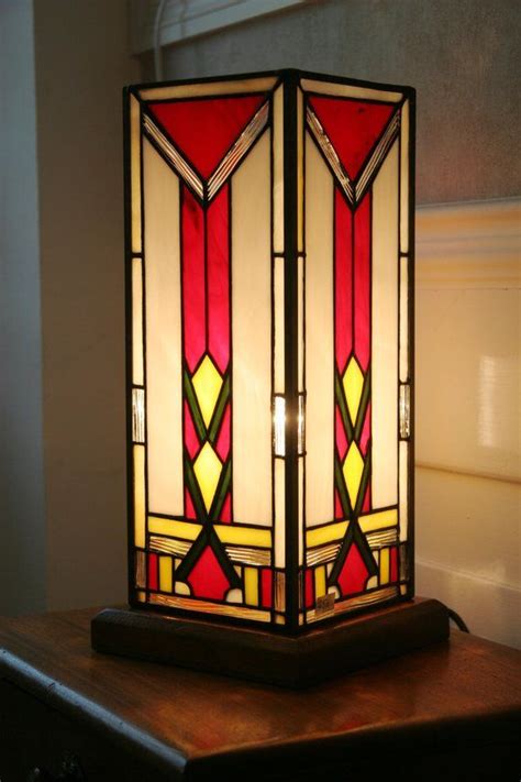 Art Deco Tiffany Stained Glass Lamp Column H35 Cm Etsy Modern Stained Glass Stained Glass