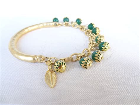 Green Jade Bracelet Green Jade Gemstones And Gold Half With Chain