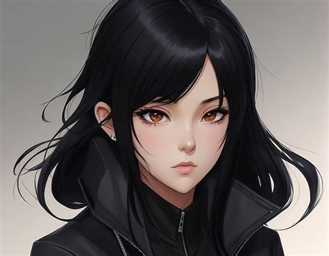 Premium AI Image | An anime girl with sleek black hair and a cool calm demeanor