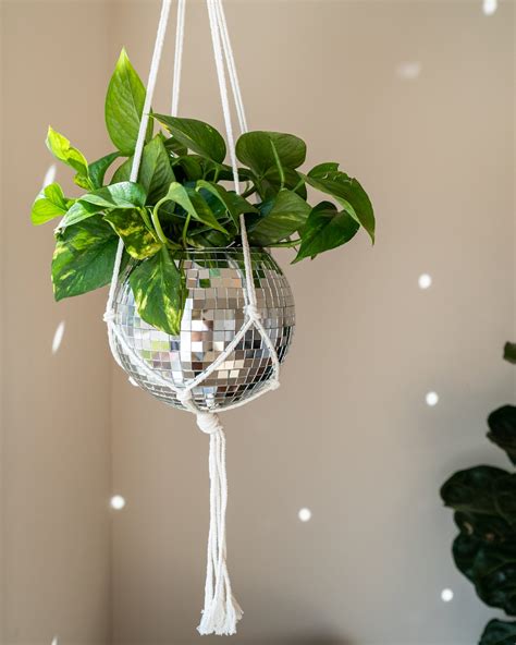 Hanging Disco Ball Planter With Macrame Plant Hanger For Indoor Or