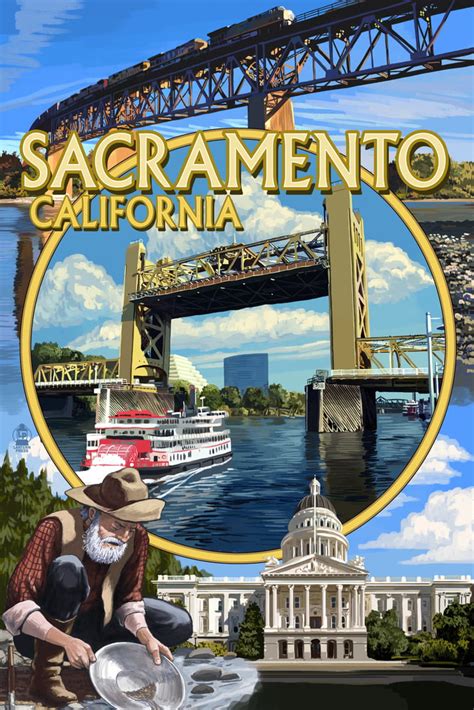 Sacramento California Montage 36x54 Giclee Gallery Art Print Vivid