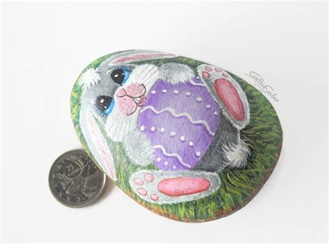 Painted Rock Easter Bunny Painted Stone Easter Name Egg Etsy Canada