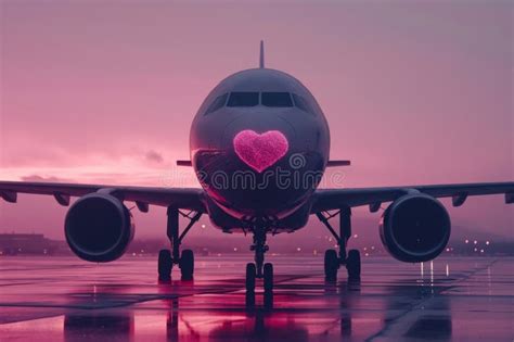 Illustration Outline of an Airplane and Heart on Pink Background, in ...