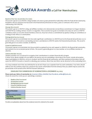 Fillable Online Oasfaa Award Nominations Form Fax Email Print Pdffiller