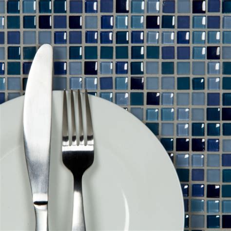 Petite Collection X Glazed Glass Blue Echo Mosaic Tile Tilesbay