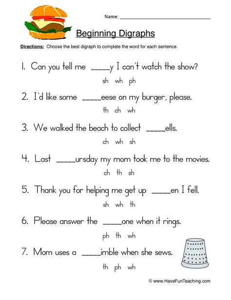 First Grade Phonics Worksheets Digraphs