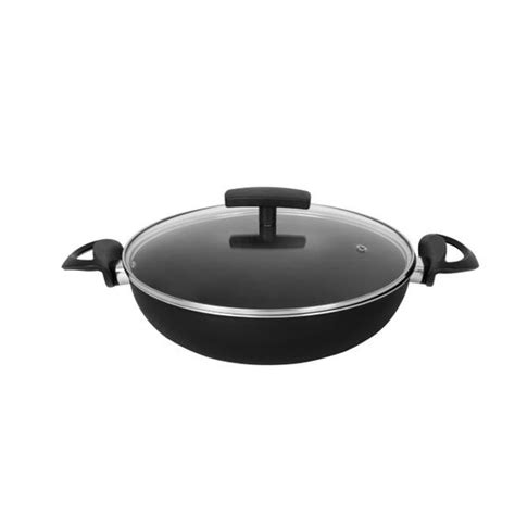 Frigideira Grande Caçarola Wok 28 Cm Teflon Antiaderente Tampa de