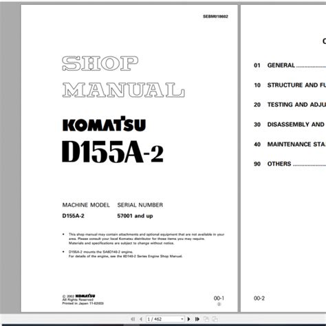 Komatsu Bulldozer D155A 2 Shop Manual SEBM01750209 1994