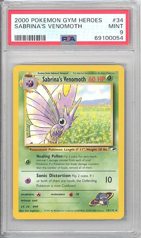 PSA 9 Pokemon Card Gym Heroes 34 132 SABRINA S VENOMOTH Rare