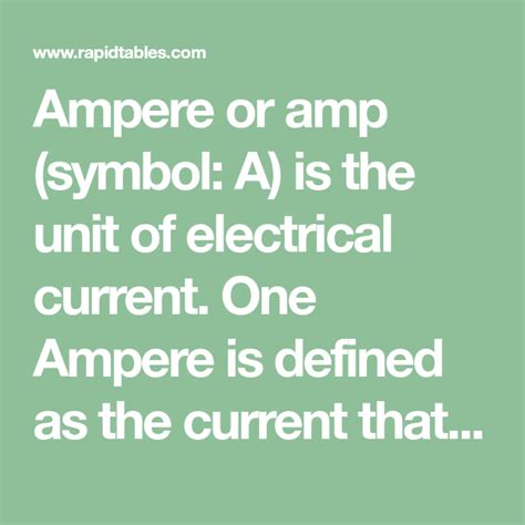 Ampere Or Amp Symbol A Is The Unit Of Electrical Current One Ampere