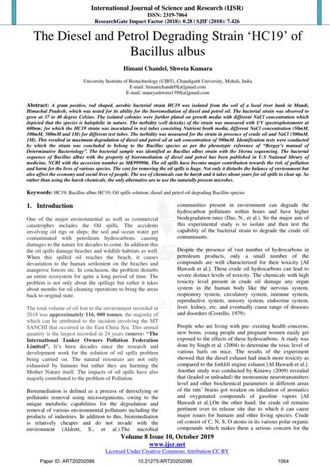 Pdf The Diesel And Petrol Degrading Strain „hc19‟ Of