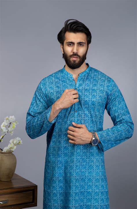 Men Kurta Casual Sky Blue Mtj