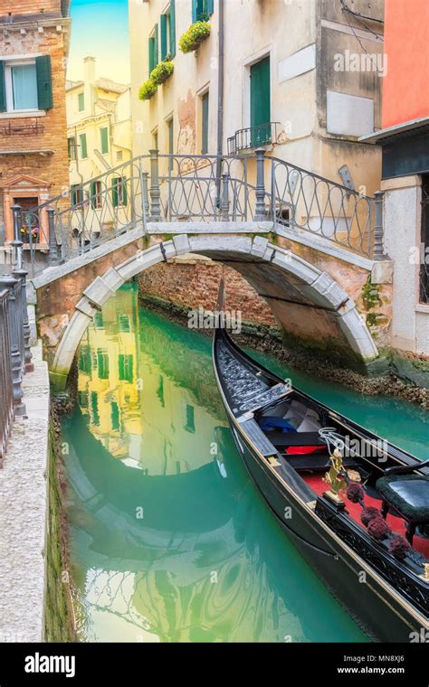 Venice canal with gondola, Venice, Italy, Vintage processed Stock Photo ...