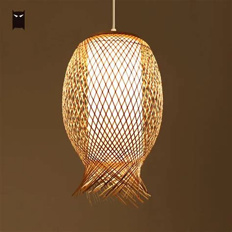 Bamboo Wicker Rattan Shade Pendant Light Fixture Japanese Asian Nordic