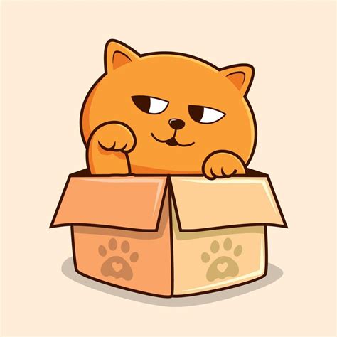 Orange Cat In Box Cartoon Waving Hand Cute Pussy Cat Pawns Vector Vector Art At Vecteezy