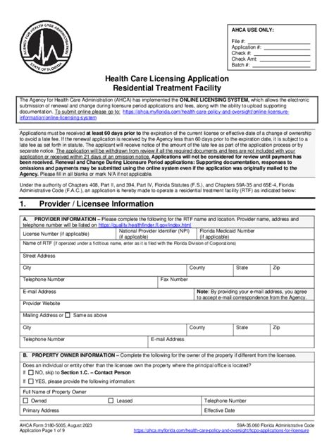 Fillable Online Residential Treatment Centers Application Ahca Form