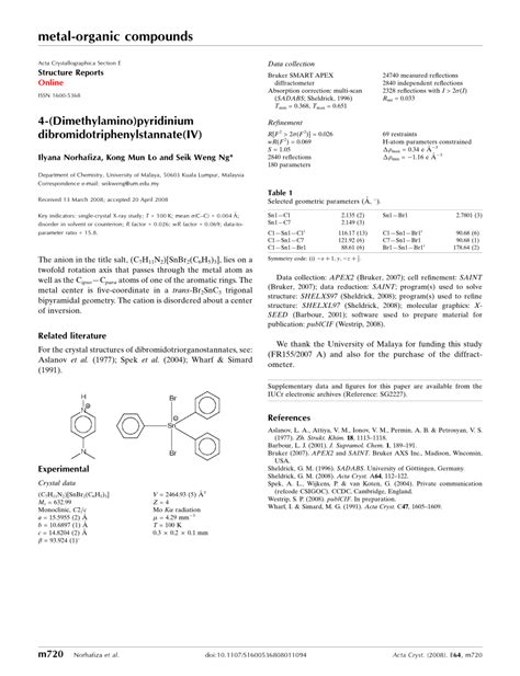 PDF 4 Dimethylamino Pyridinium Dibromidotriphenylstannate IV