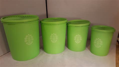 Vintage Lime Green Tupperware 4 Canister Set Totally Awesome Etsy