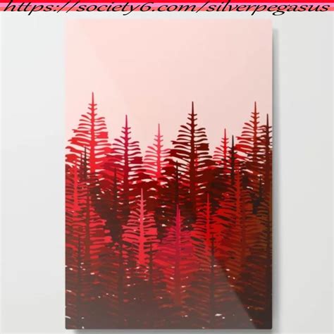 Silverpegasus Pine Forest Red And Pink Metal Print By