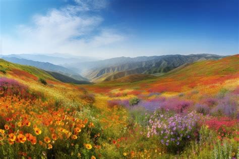 Um Campo De Flores Nas Montanhas Foto Premium