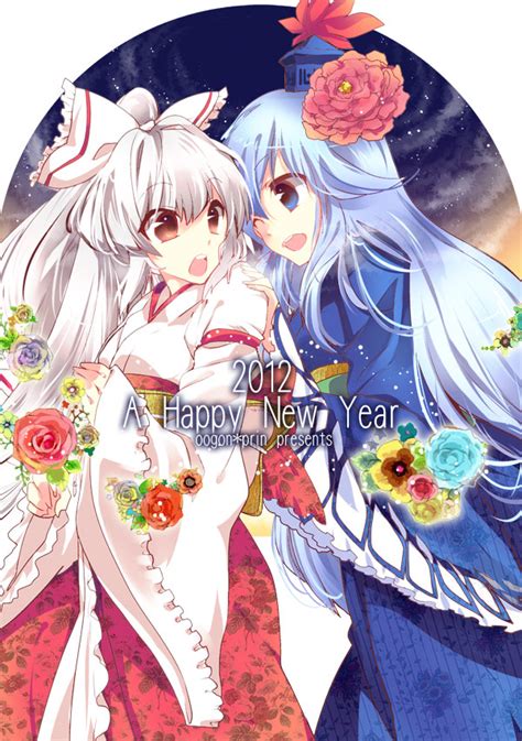 Safebooru 2girls Alternate Costume Alternate Hairstyle Blue Eyes Blue Hair Flower Fujiwara No