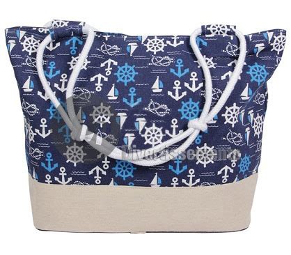 sac de plage BLEU foncé avec motifs marins 50x35cm