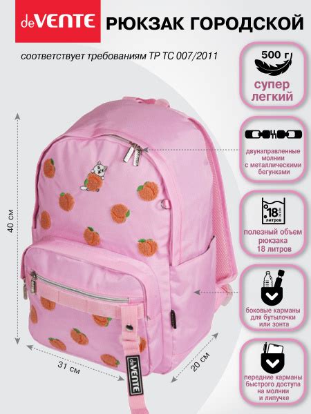 Рюкзак школьный подростковый для девочки Peach Cat 40x31x20 см (18 л ...
