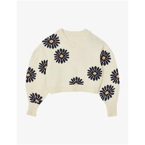 Sandro Artiste Floral Jacquard Wool Blend Jumper Beige Black