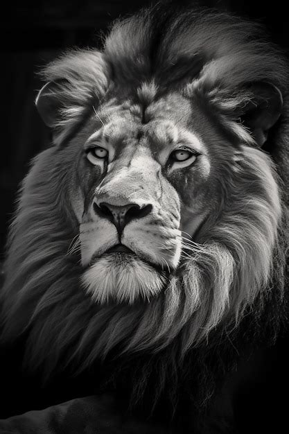 Premium AI Image | A lion's face is shown in black and white.