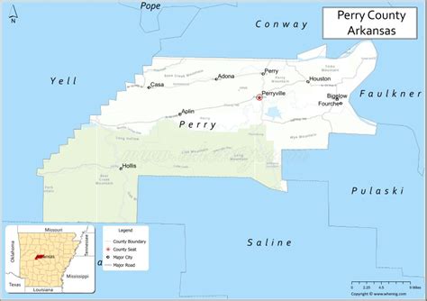 Map of Perry County, Arkansas showing cities, highways & important ...