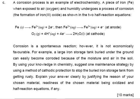 SOLVED A Corrosion Process Is An Example Of Electrochemistry A Piece