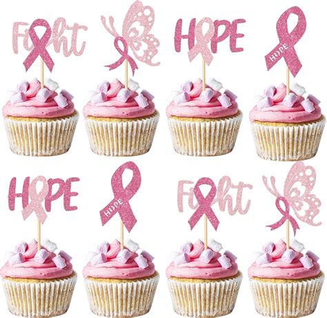 Amazon 24 Pack Breast Cancer Awareness Cupcake Toppers Glitter